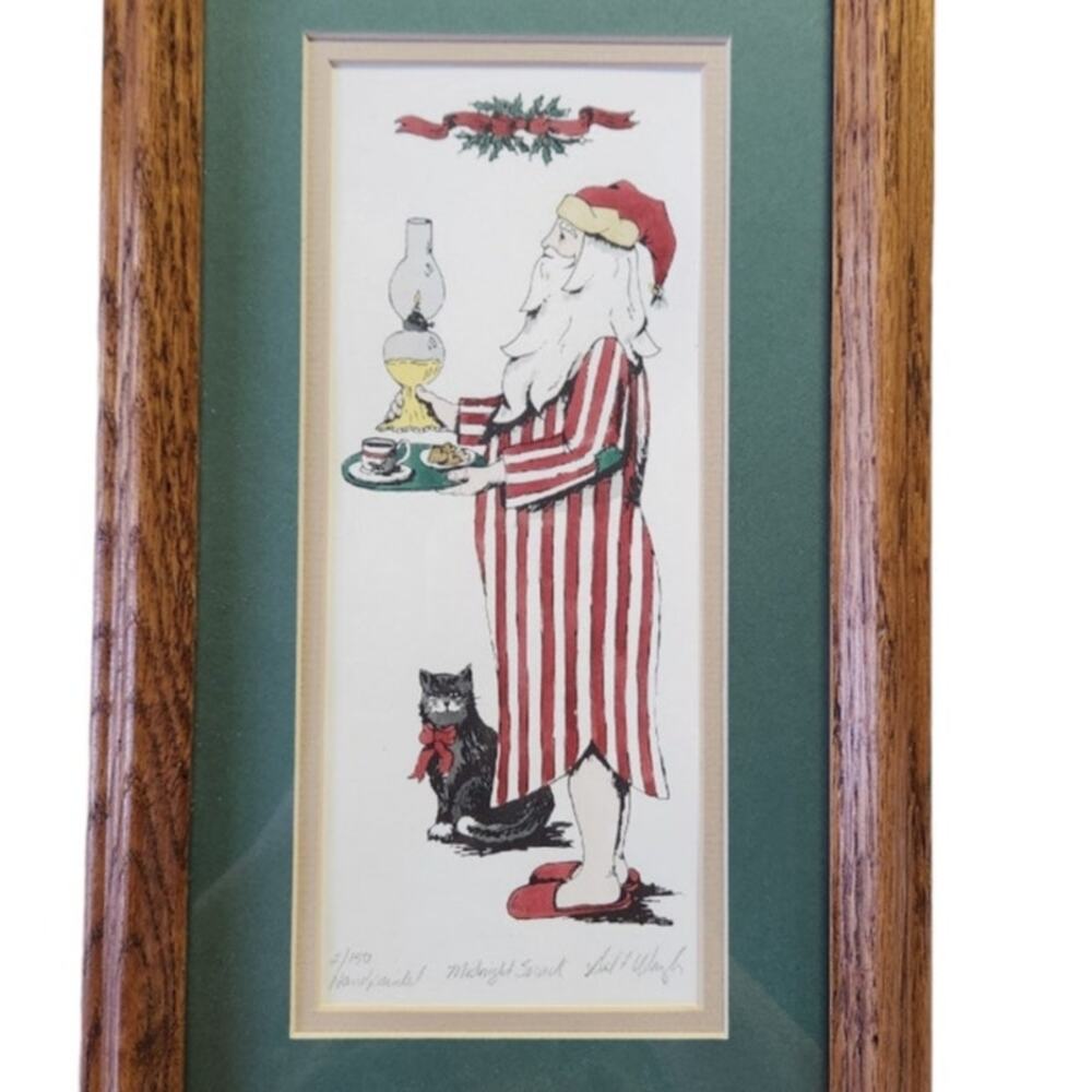 Signed Numbered Framed Santa Claus Midnight Snack Handpainted Christmas Art